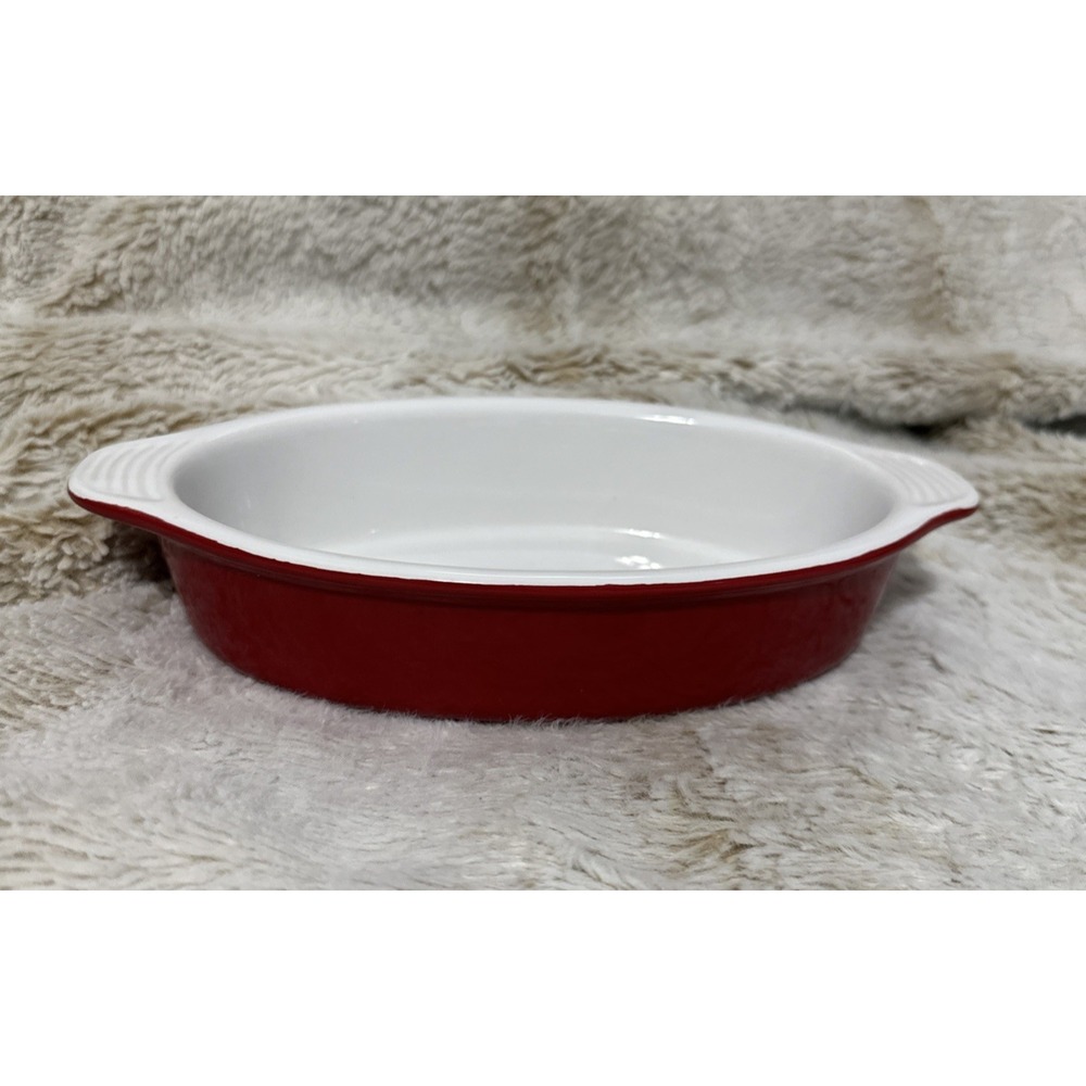 Lodge Red Enameled Stoneware Oval Gratin Baking Serving Dish 9.5" X 5.25" X‎ 2"